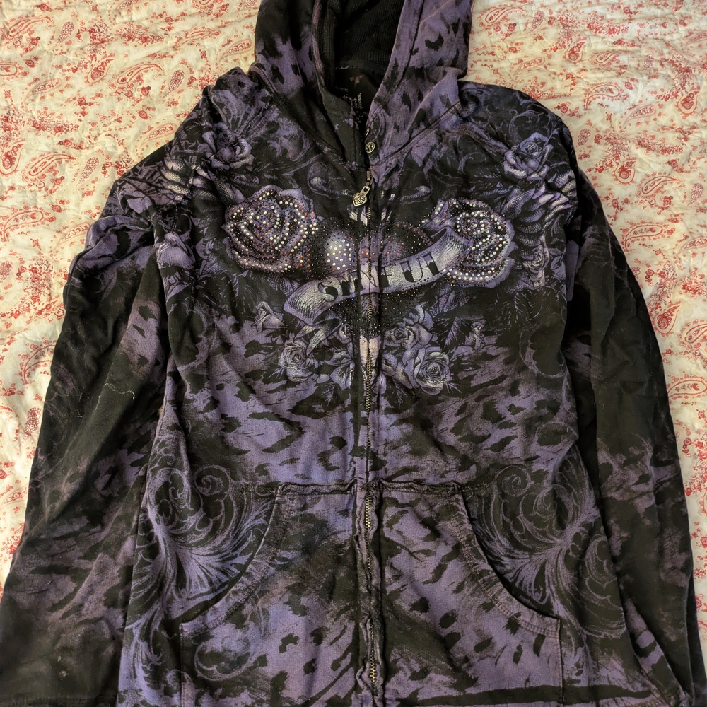 Sinful Purple and Black Graphic Zip-Up Hoodie